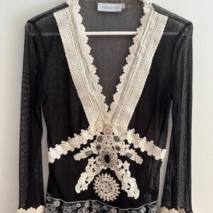 Sheer Black & Cream Blouse From Boutique